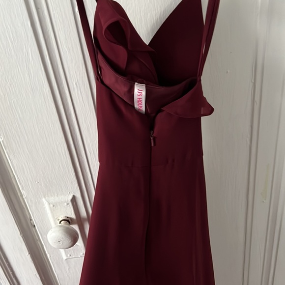 JJ’s House A-Line Floor Length Bridesmaid Dress With Split Front in Cabernet - Picture 6 of 7
